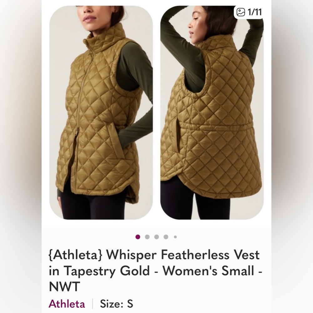 Athleta Whisper Featherless Vest in Tapestry Gold